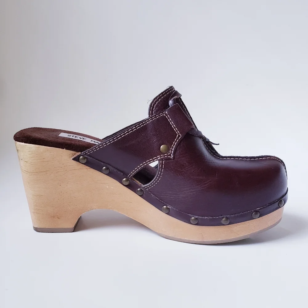 Steve Madden Brown Leather Slip-on Clogs - Picture 7 of 16